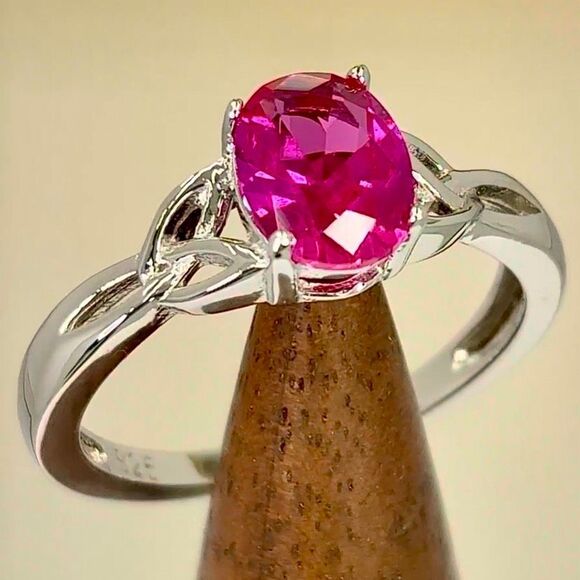 Sterling Silver Charmed Oval Faceted Ruby Ring New - Picture 6 of 8